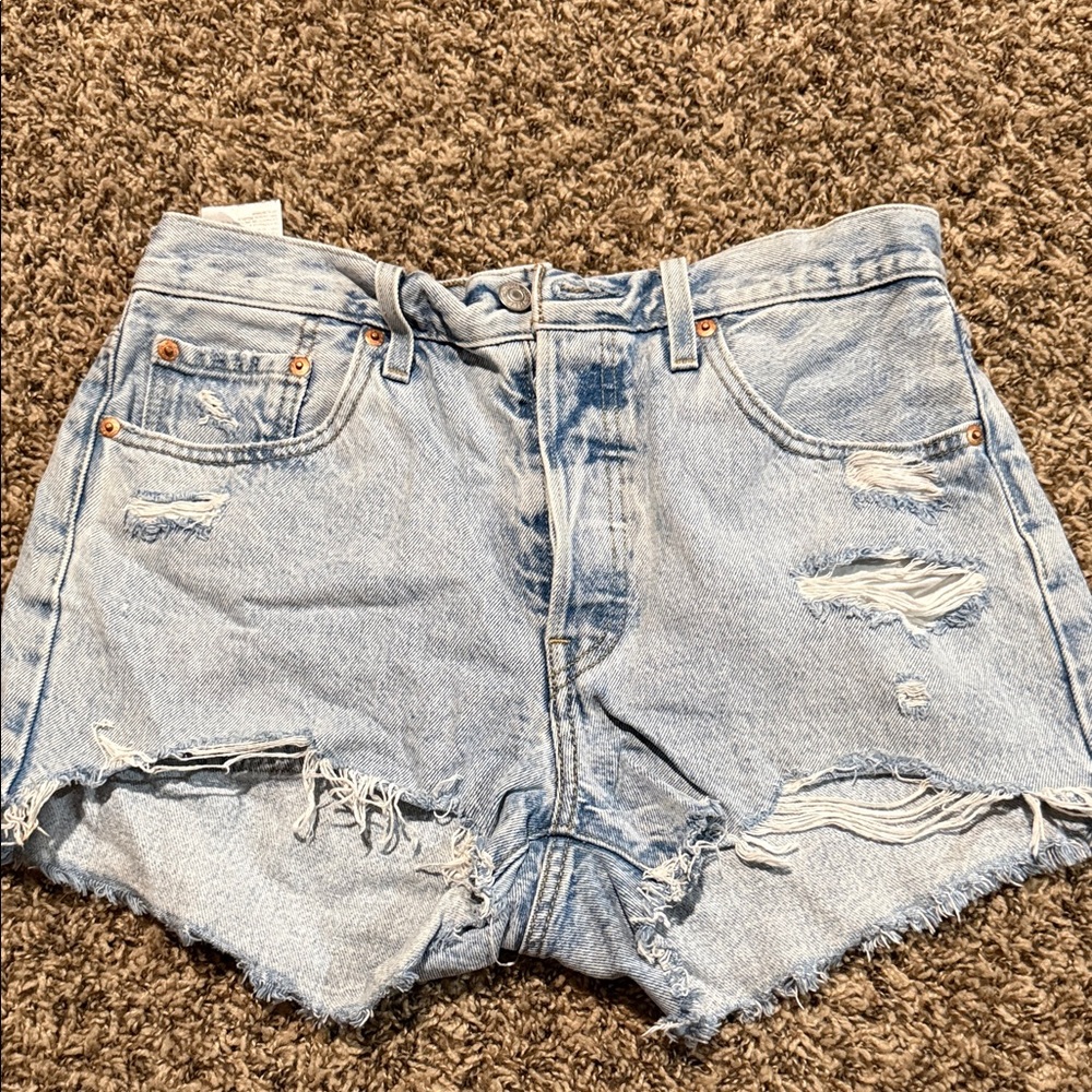 Levi's Faded Blue Ripped Jean Shorts